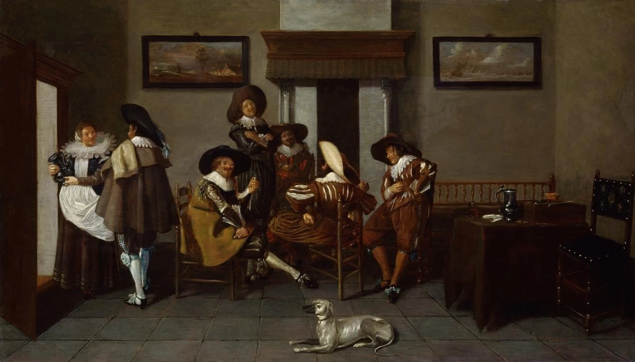Compagnia elegante con una cameriera